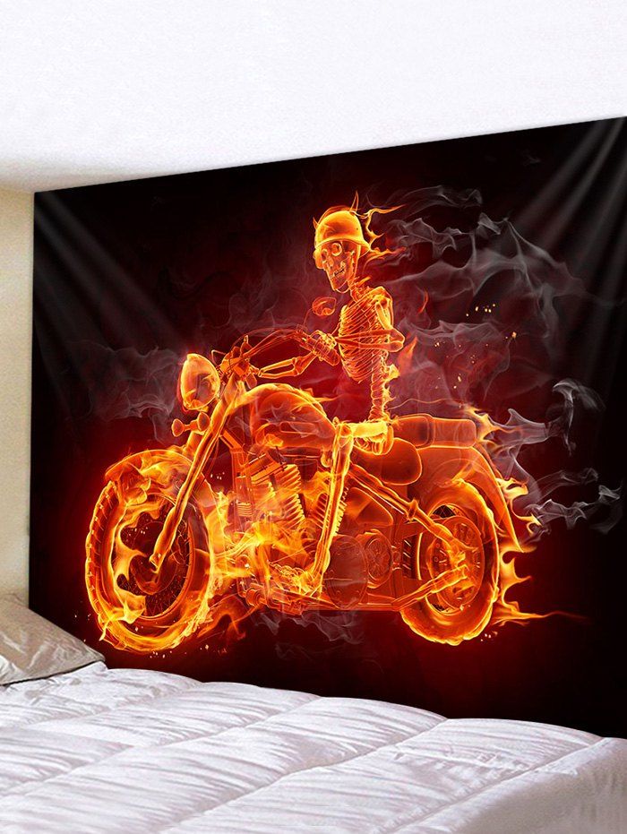 

Halloween Fire Skeleton Motorcyclist Print Tapestry Wall Hanging Art Decoration, Multi