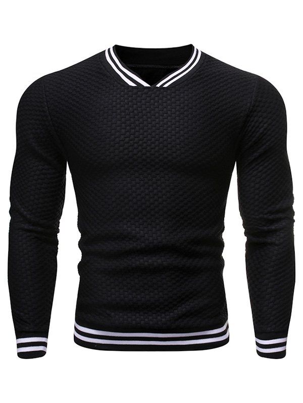 

Contrast Striped Hem Pullover Sweatshirt, Black