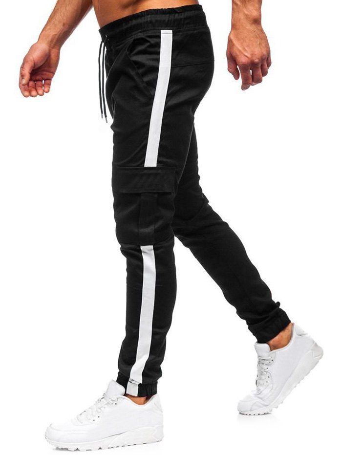 

Side Striped Flap Pockets Jogger Pants, Black