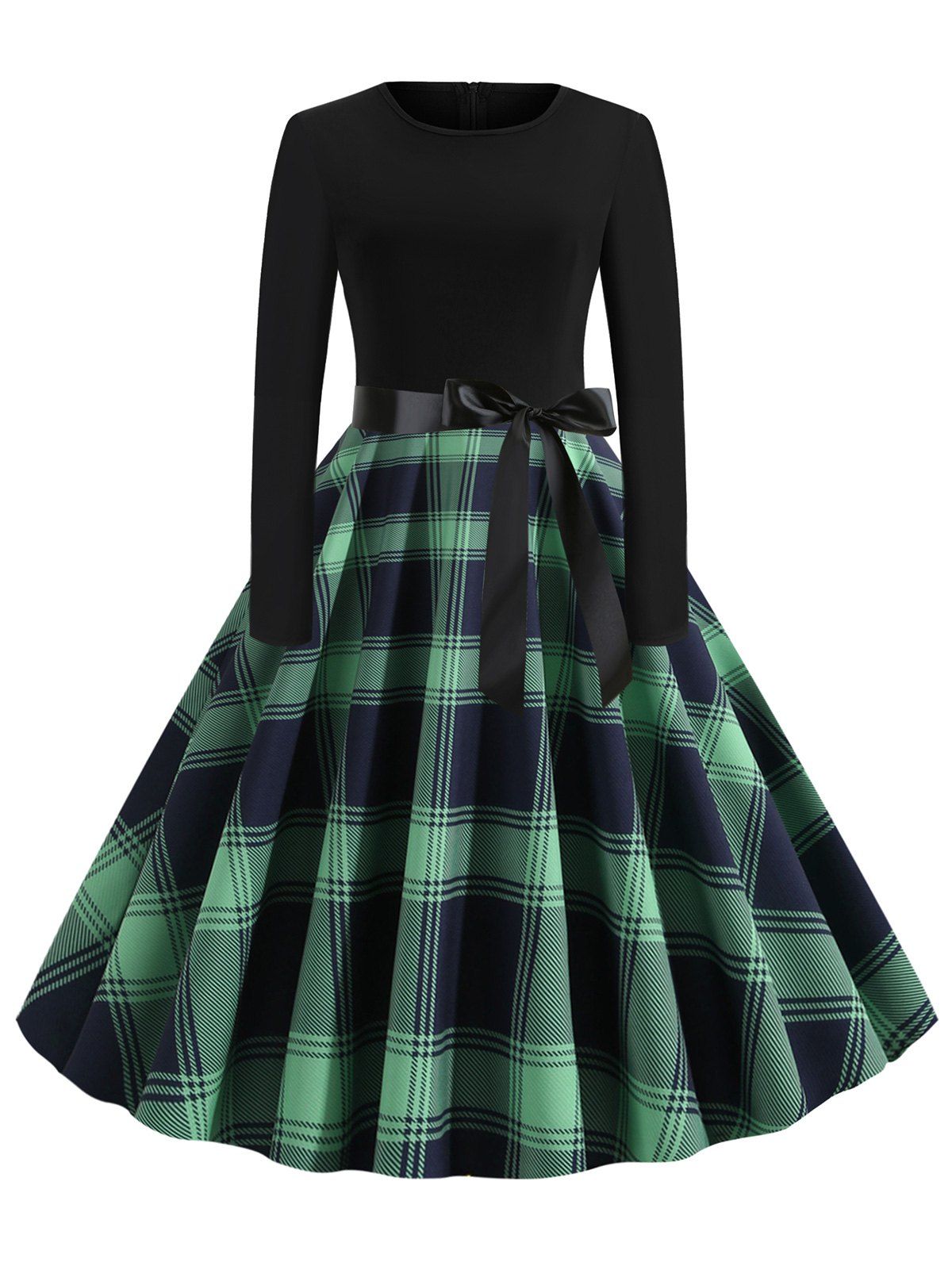 

Plaid Belted Vintage Flare Dress, Green