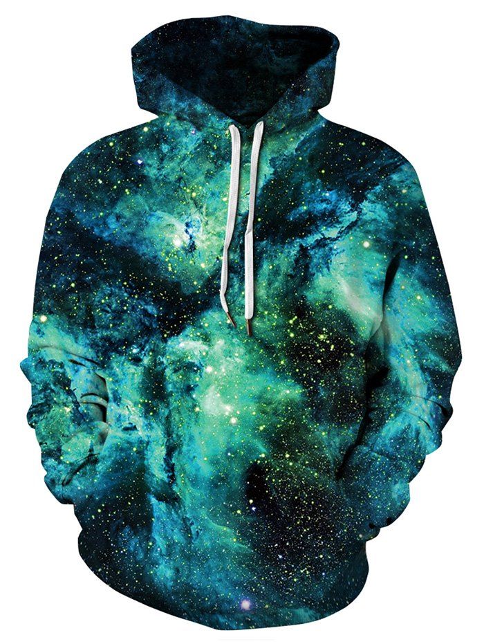 

Galaxy Printed Casual Pocket Hoodie, Light sea green