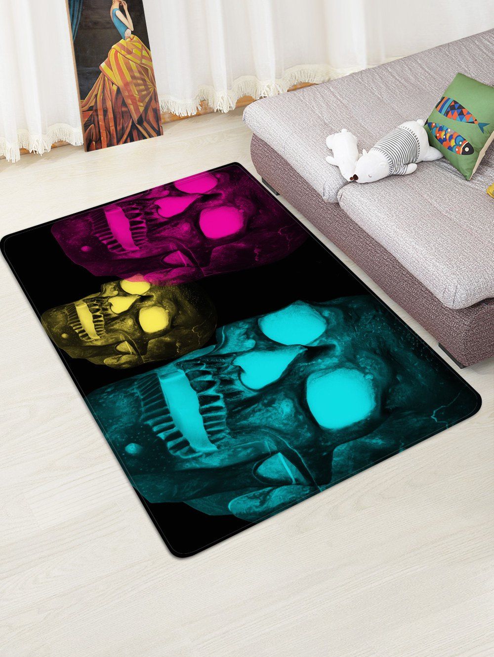 

Halloween Glow Skull 3D Pattern Floor Rug, Rose red