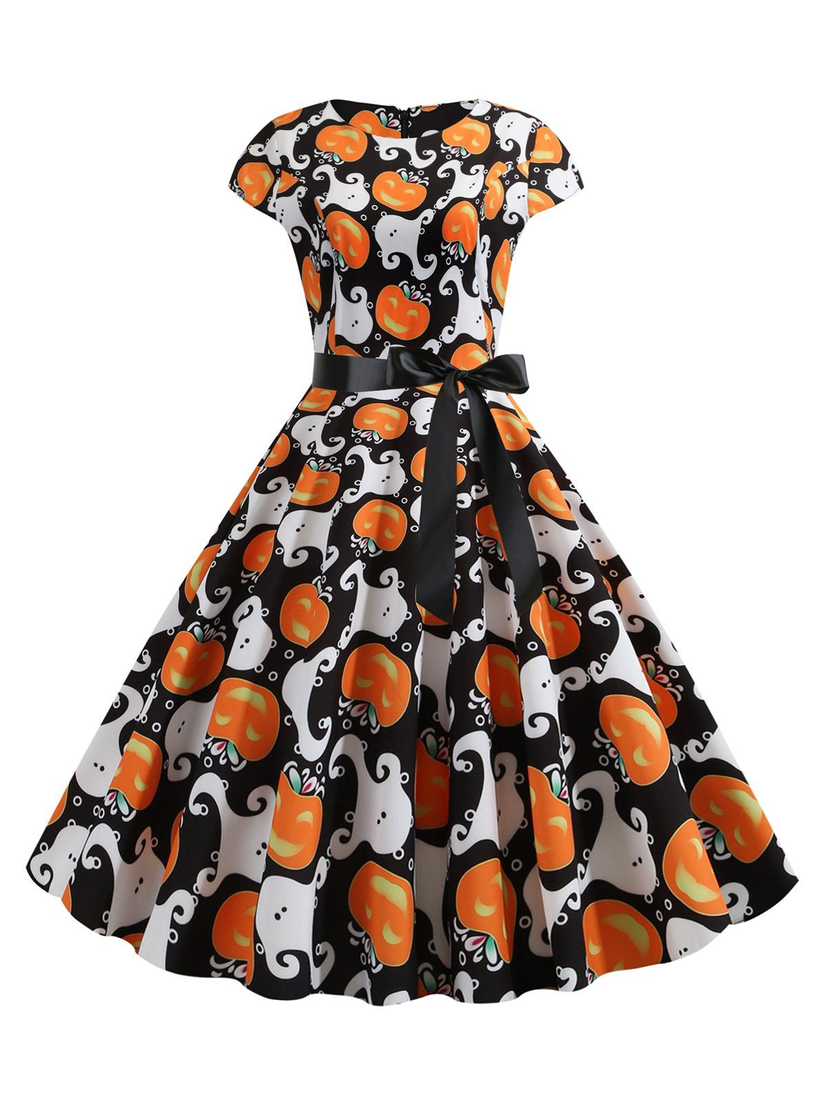

Pumpkin Ghost Belted A Line Halloween Dress, White