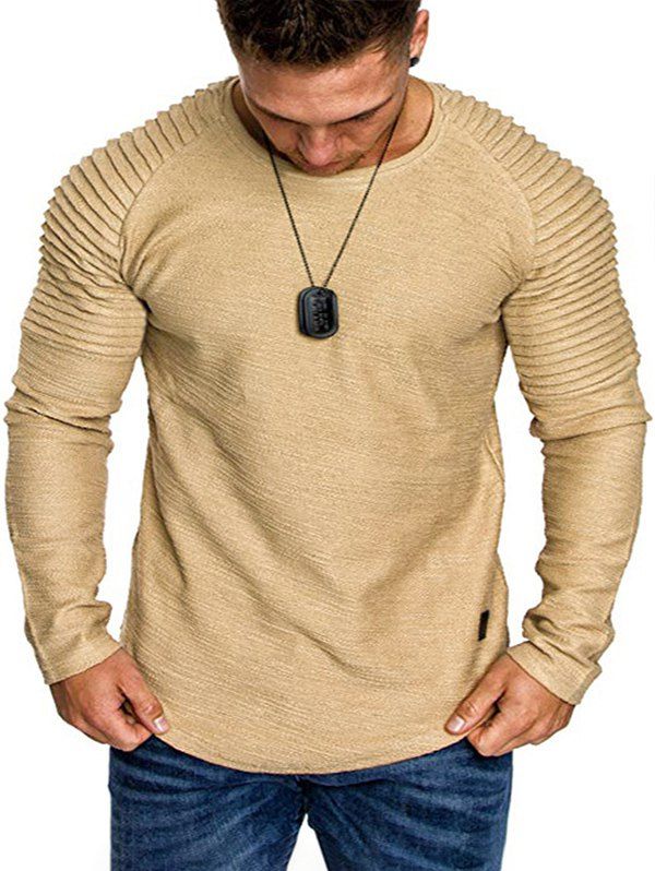 

Solid Color Pleated Raglan Sleeve Curved Hem Tee, Yellow