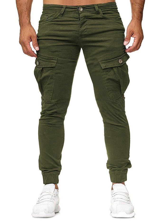 

Plain Zip Fly Cargo Jogger Pants, Army green