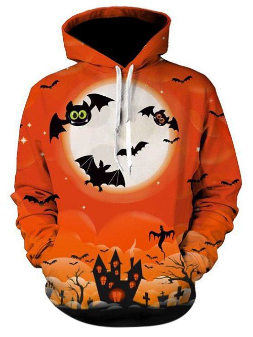

Halloween Bat Print Hoodie, Orange
