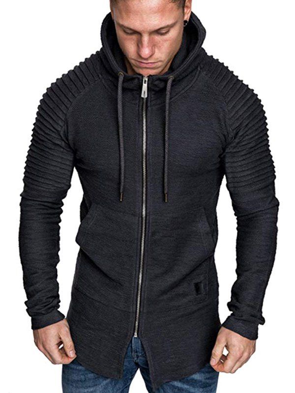 

Solid Color Drape Zipper Hooded Sweatshirts, Black
