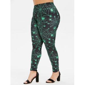 

Plus Size Spider Web Print Skinny Halloween Leggings, Black