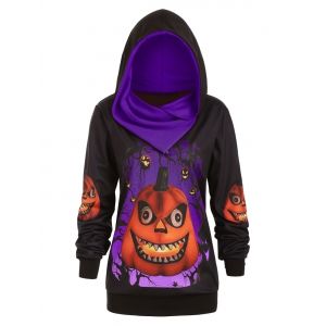 

Plus Size Convertible 3D Pumpkin Print Gothic Halloween Hoodie, Purple