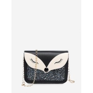 

Sequined Panel Animal Design Chain Crossbody Bag, Black