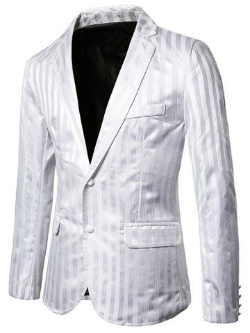 Vertical Striped Single Breasted Notch Lapel Blazer - WHITE - L