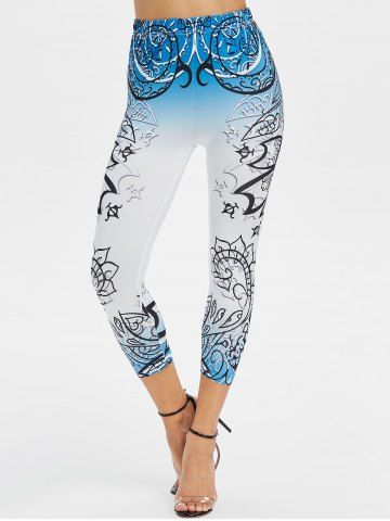 

High Rise Ombre Color Printed Capri Leggings, Multi-a