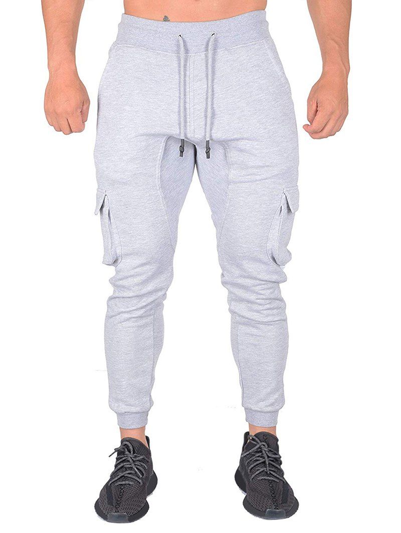 

Contrast Trim Splicing Flap Pocket Sport Jogger Pants, Light gray
