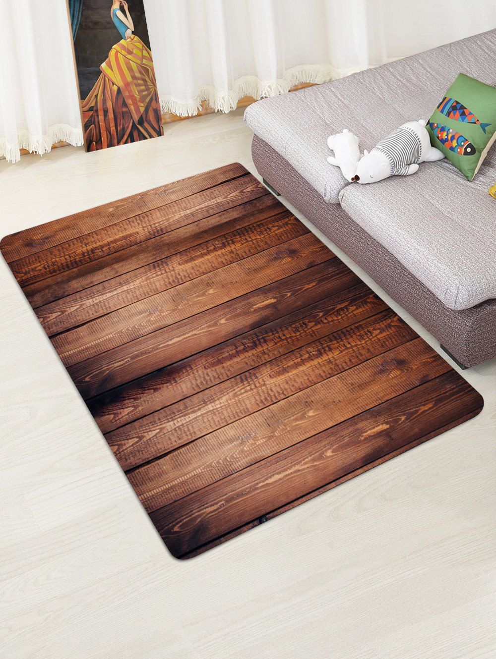 

Wood Planks 3D Printed Floor Rug, Sepia