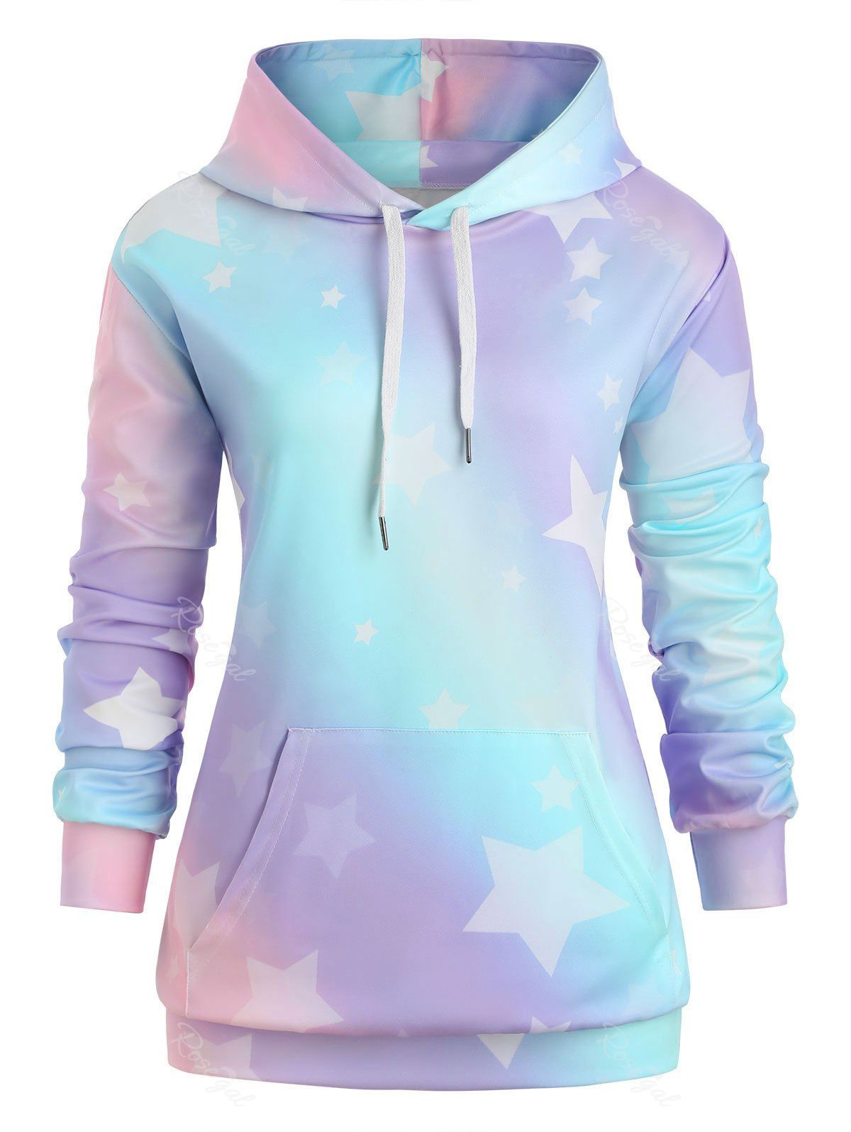 

Plus Size Stars Print Ombre Color Pullover Hoodie, Multi-a