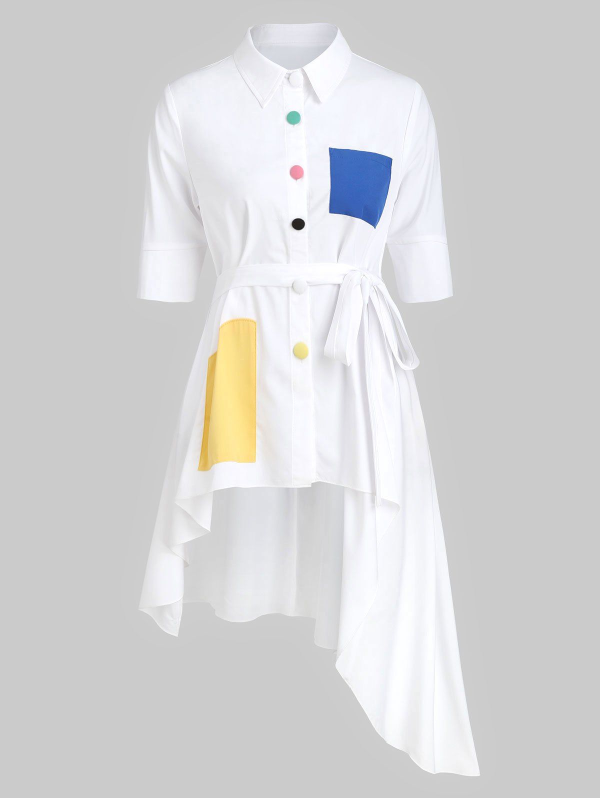 

Contrast Asymmetric Belted Pocket Shirt, White