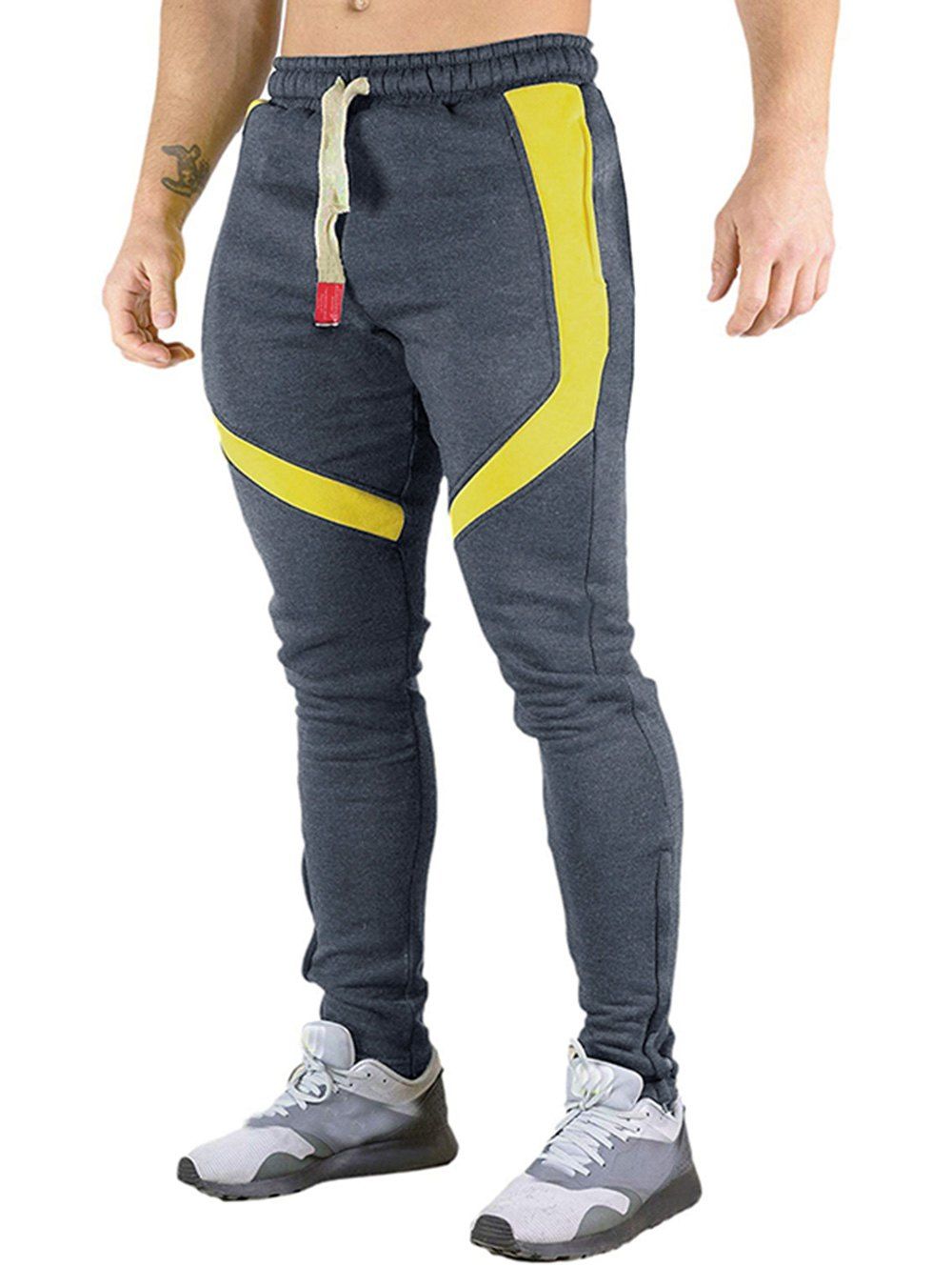 

Color Block Splicing Zip Hem Drawstring Long Sport Pants, Dark gray