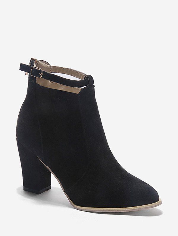 

Buckle Strap Accent Suede Ankle Boots, Black
