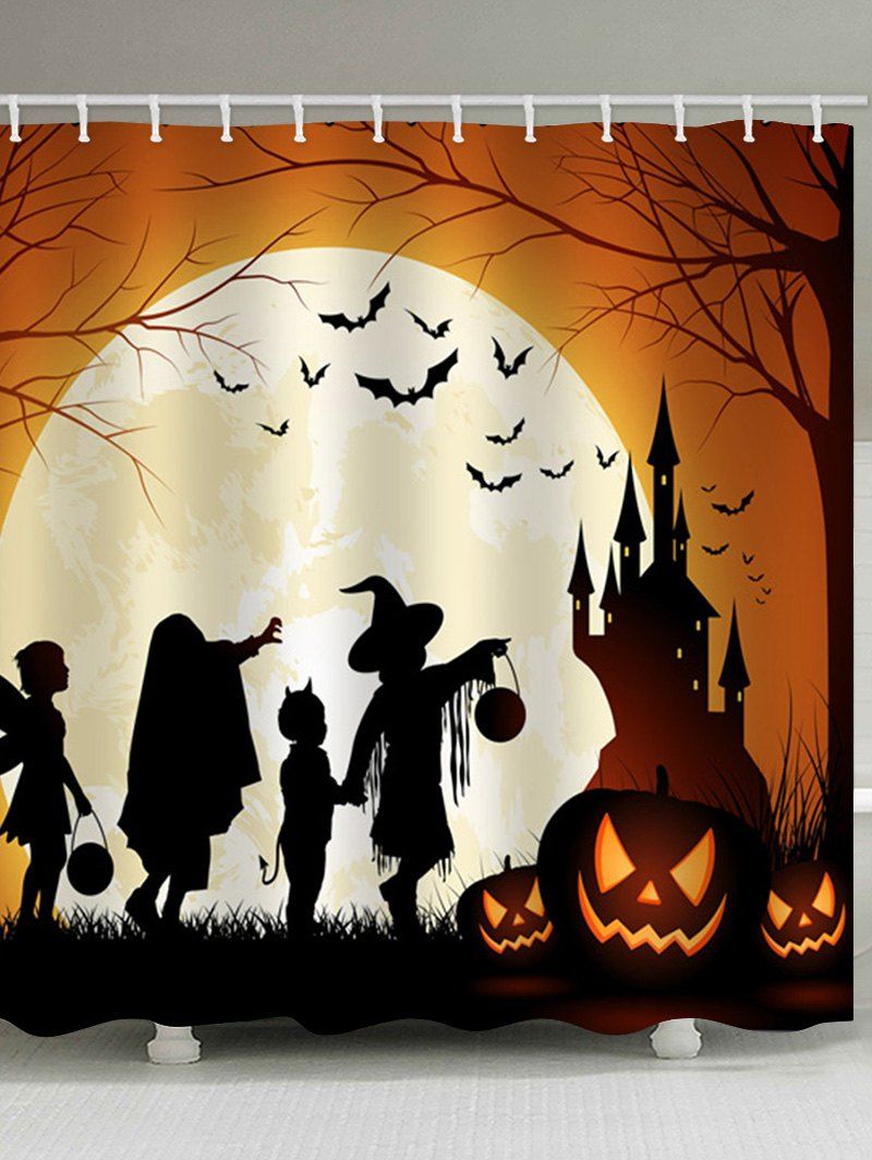 

Halloween Pumpkin Bat Castle Shower Curtain, Black