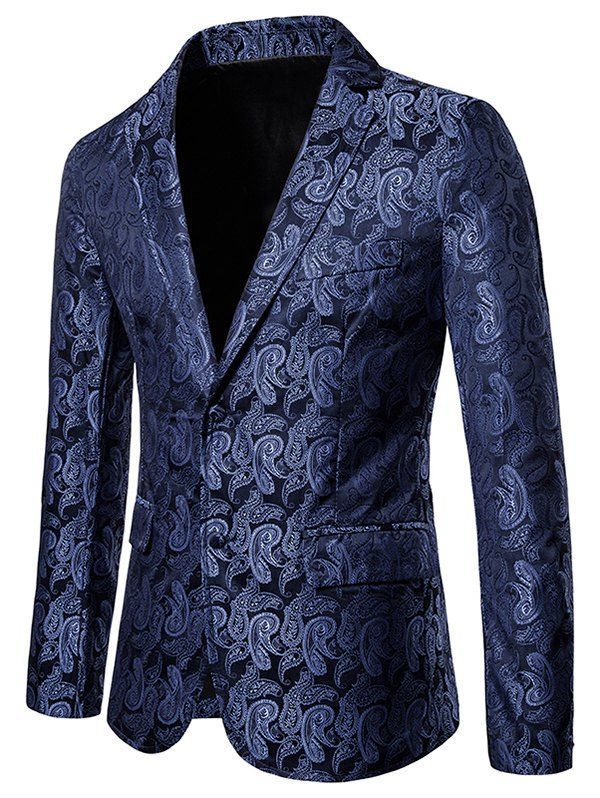 

Paisley Print Notch Lapel Faux Pocket Blazer, Deep blue