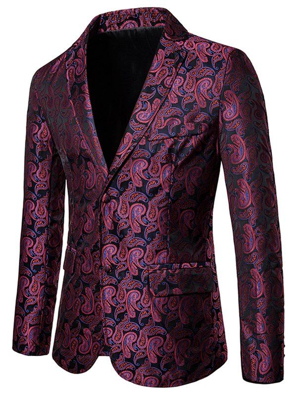 

Paisley Print Notch Lapel Faux Pocket Blazer, Red