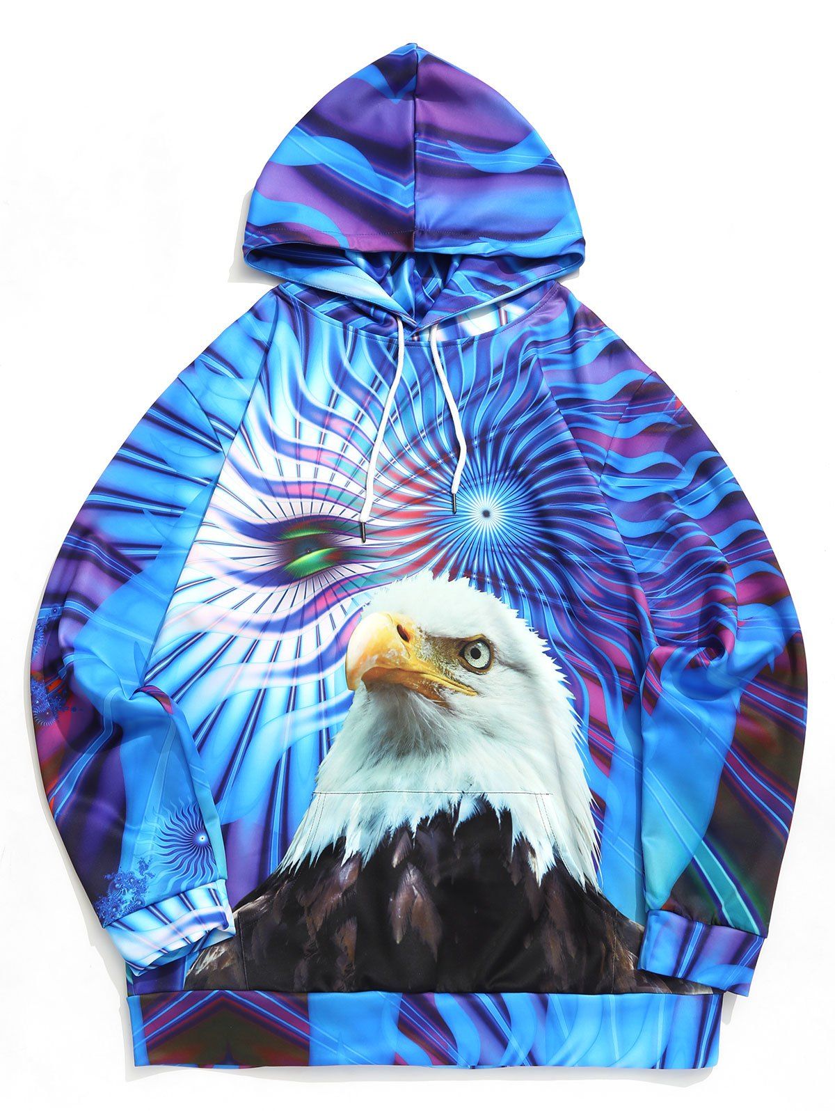 

Plus Size Eagle Print Kangaroo Pocket Drawstring Hoodie, Blueberry blue