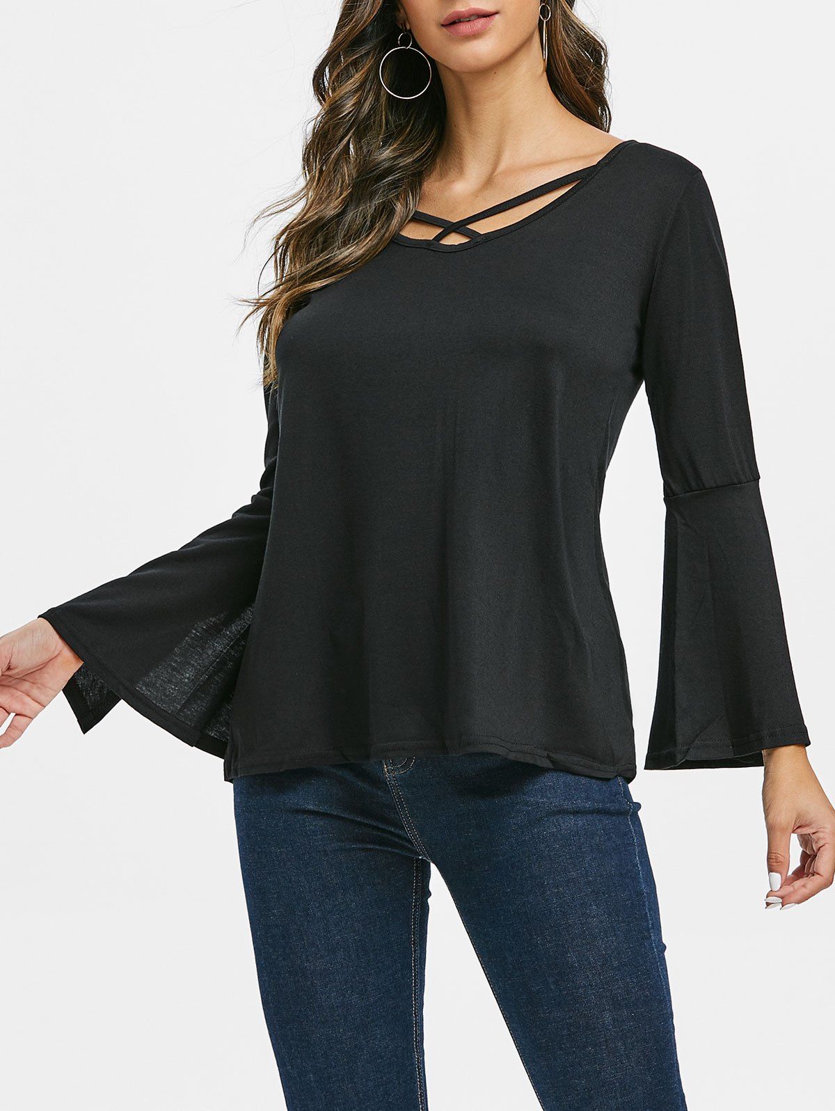 

Crisscross Bell Sleeve Top, Black