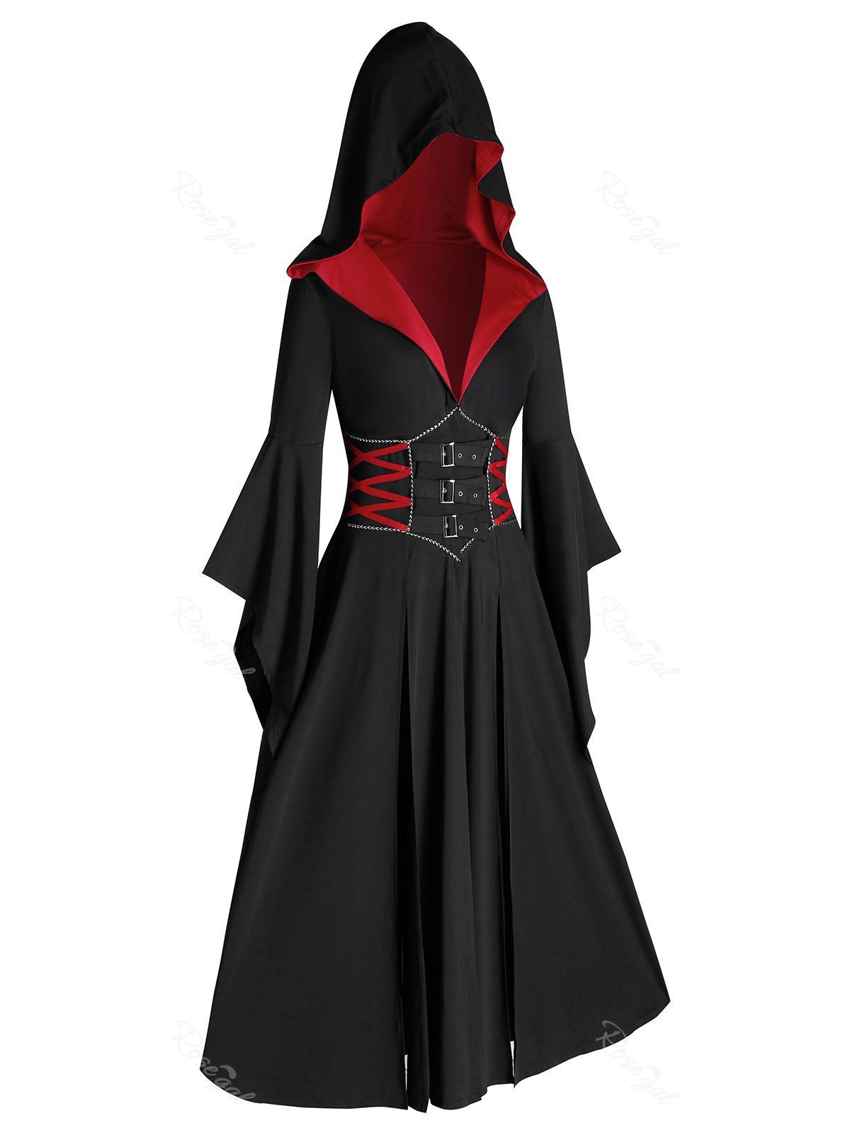 

Plus Size Halloween Flare Sleeve Hooded Slit Long Gothic Coat, Multi