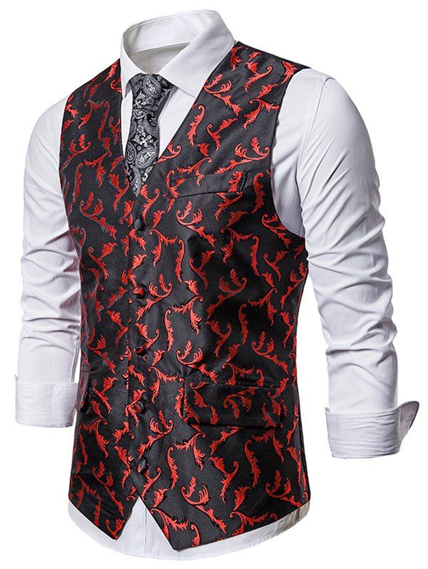 

Baroque Jacquard Single Breasted Formal Business Vest, Black