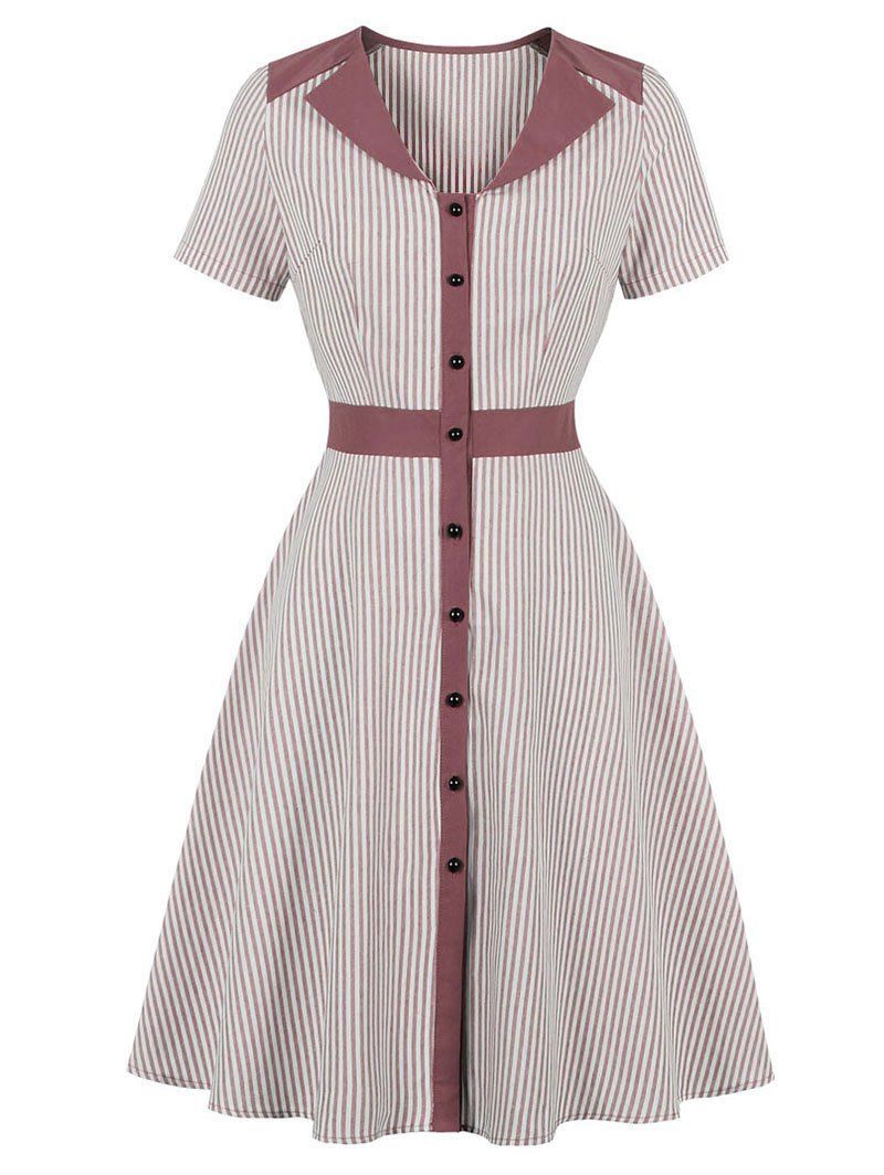 

Stripe A Line V Neck Dress, Bean red