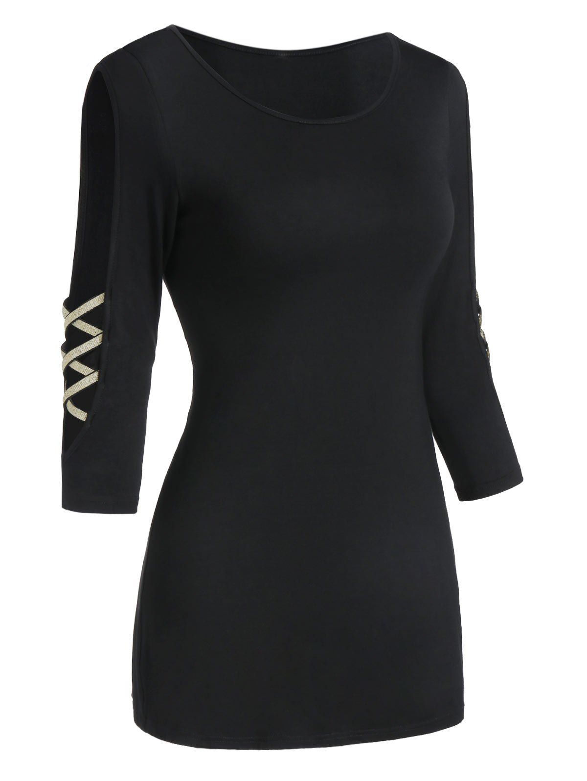 

Cut Out Two Tone Round Collar T Shirt, Black