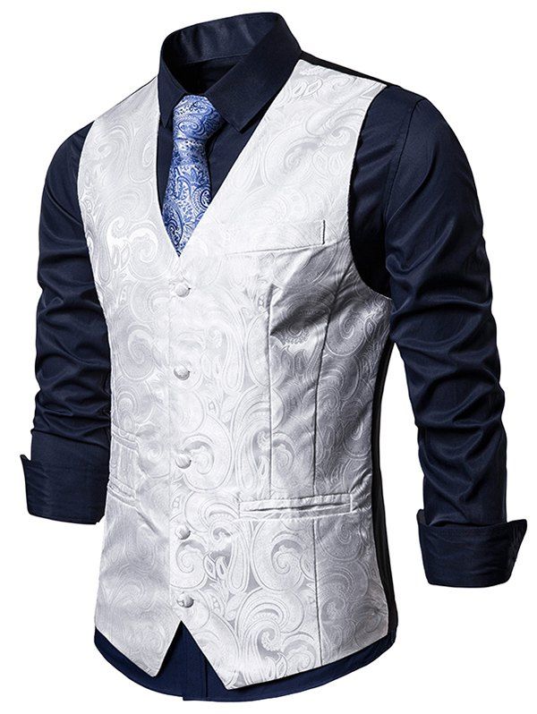 

Single Breasted Paisley Design Formal Business Vest, White