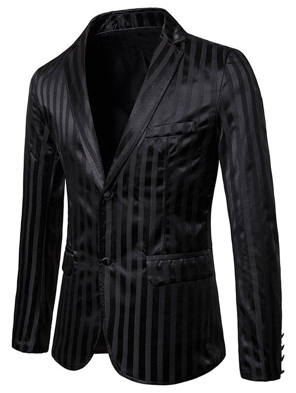 

Vertical Striped Single Breasted Notch Lapel Blazer, Black