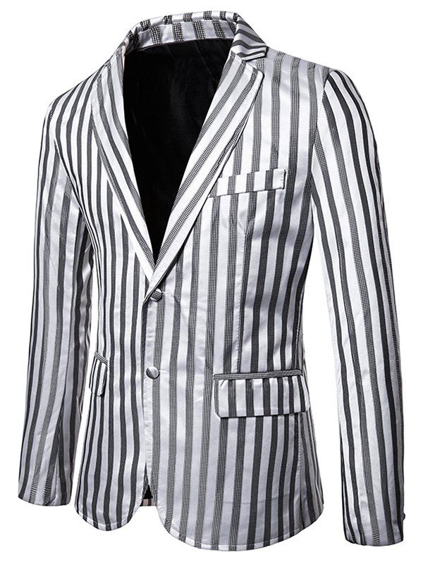 

Vertical Striped Single Breasted Notch Lapel Blazer, Light gray