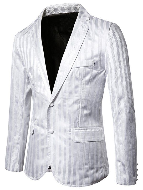 

Vertical Striped Single Breasted Notch Lapel Blazer, White