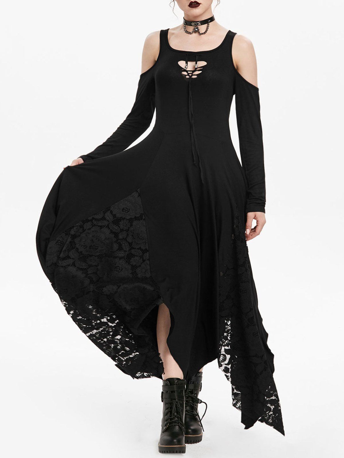 

Open Shoulder Lace Panel Asymmetrical Dress, Night