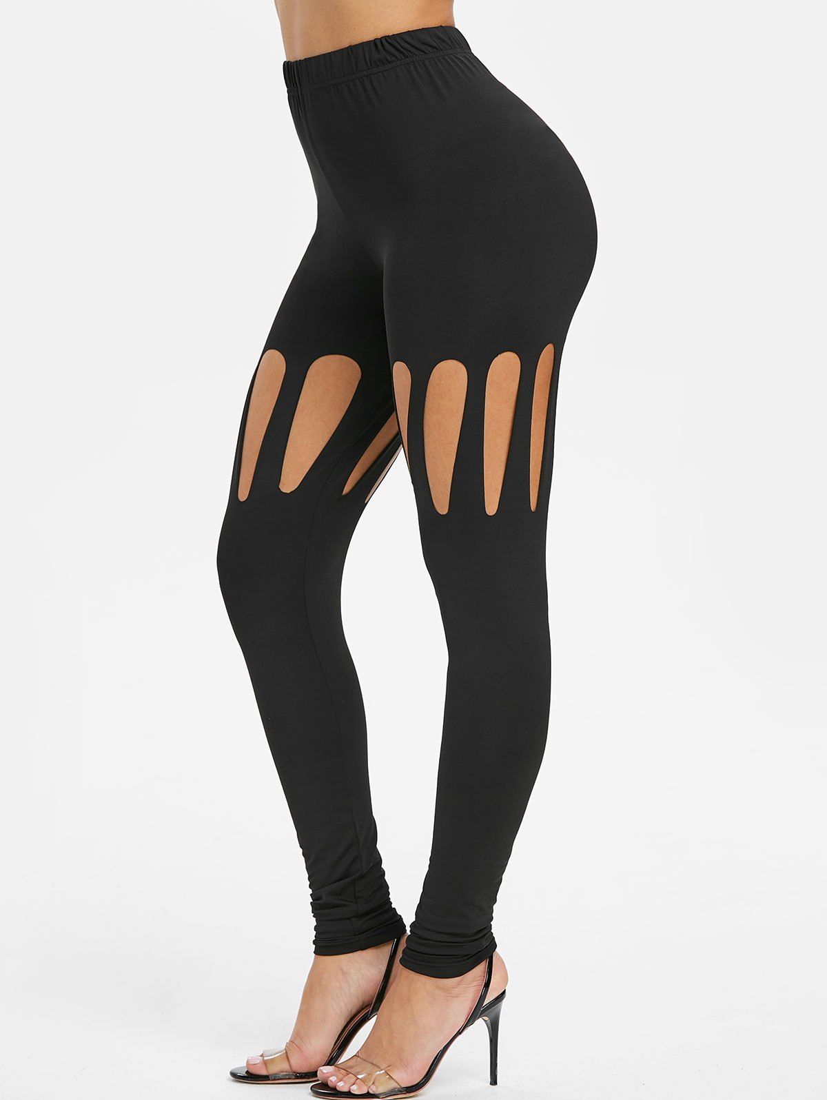 

Cut Out Solid Pencil Pants, Black