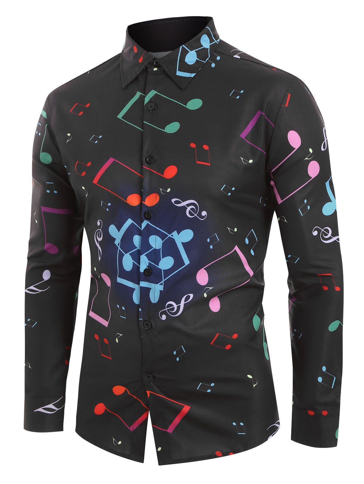 

Musical Note Printed Long Sleeves Shirt, Black