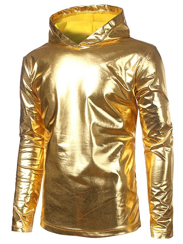 

Metallic Hooded Long Sleeve T Shirt, Golden brown