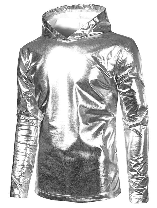 

Metallic Hooded Long Sleeve T Shirt, Silver