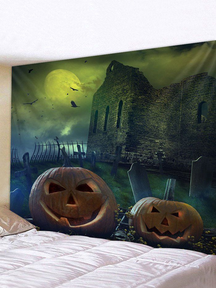 

Halloween Night Castle Pumpkin Print Tapestry Wall Hanging Art Decoration, Multi