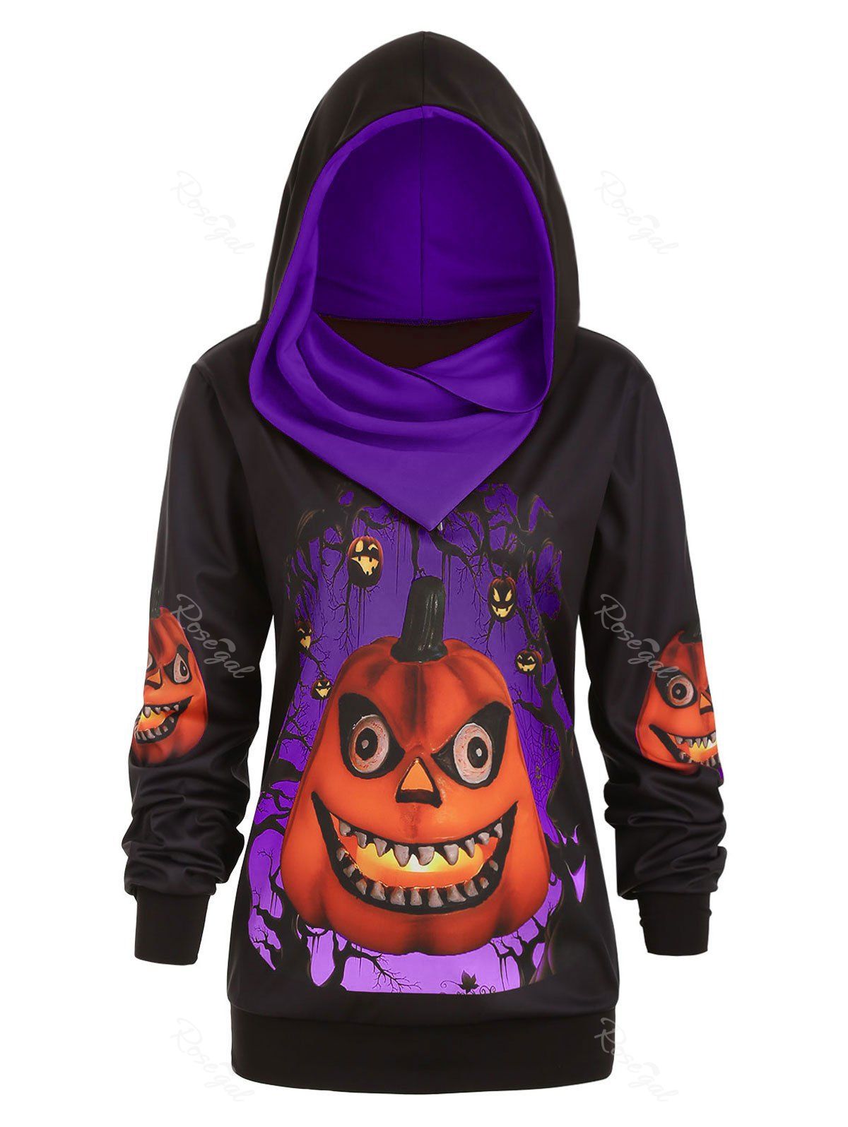 Outfits Plus Size Convertible 3D Pumpkin Print Gothic Halloween Hoodie  