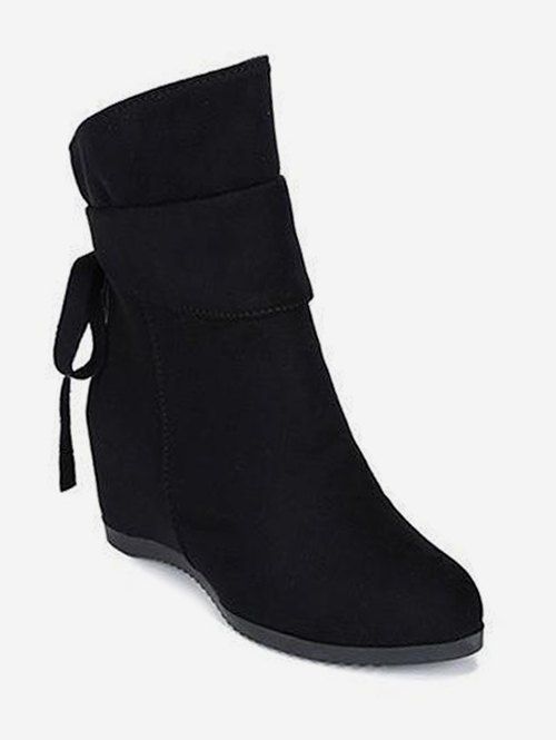 

Increased Internal Back Bow Suede Ankle Boots, Black