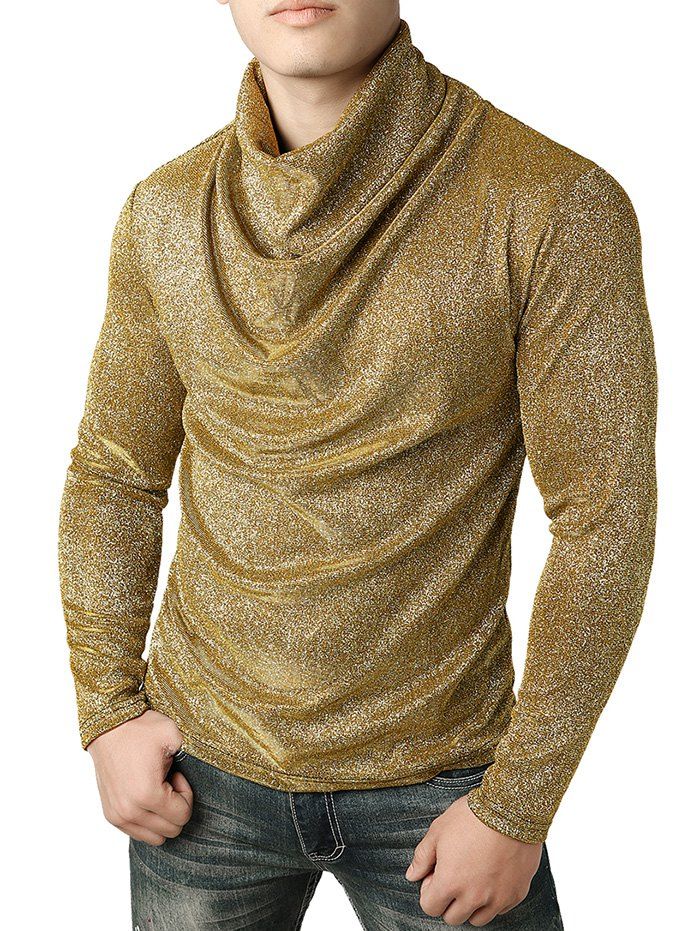 

Glitter Cowl Neck Long Sleeve Club Tee, Fall leaf brown