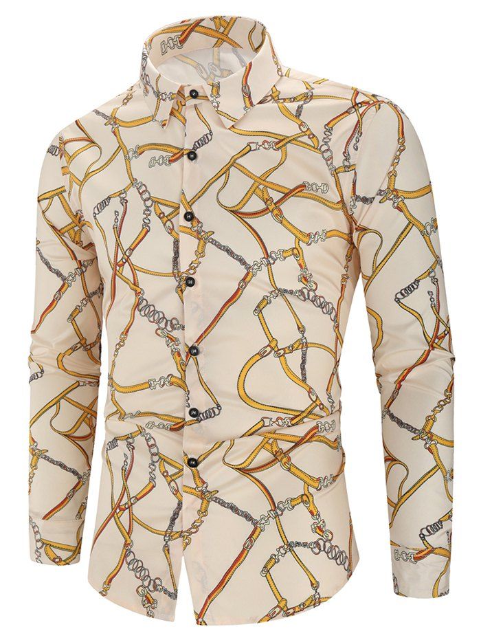 

Curved Hem Pattern Print Long Sleeve Casual Shirt, Corn yellow