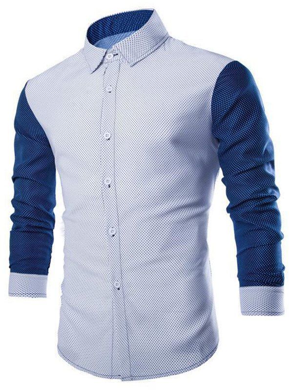 

Micro Dot Contrast Color Button Up Casual Shirt, White