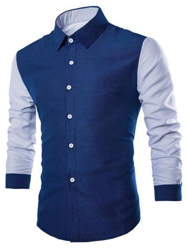 

Micro Dot Contrast Color Button Up Casual Shirt, Blue