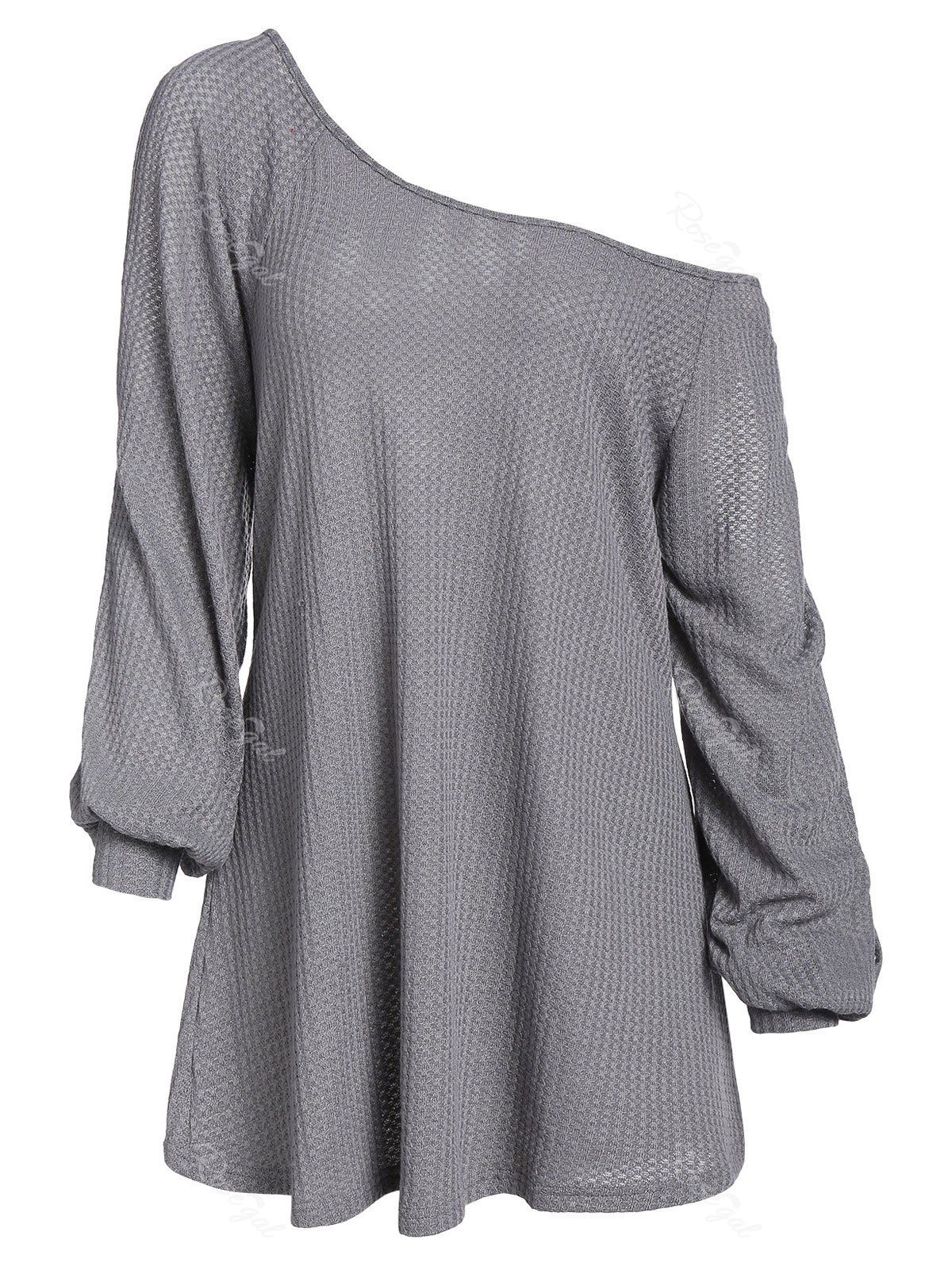 

Plus Size Skew Neck Cut Out Solid Sweater, Smokey gray