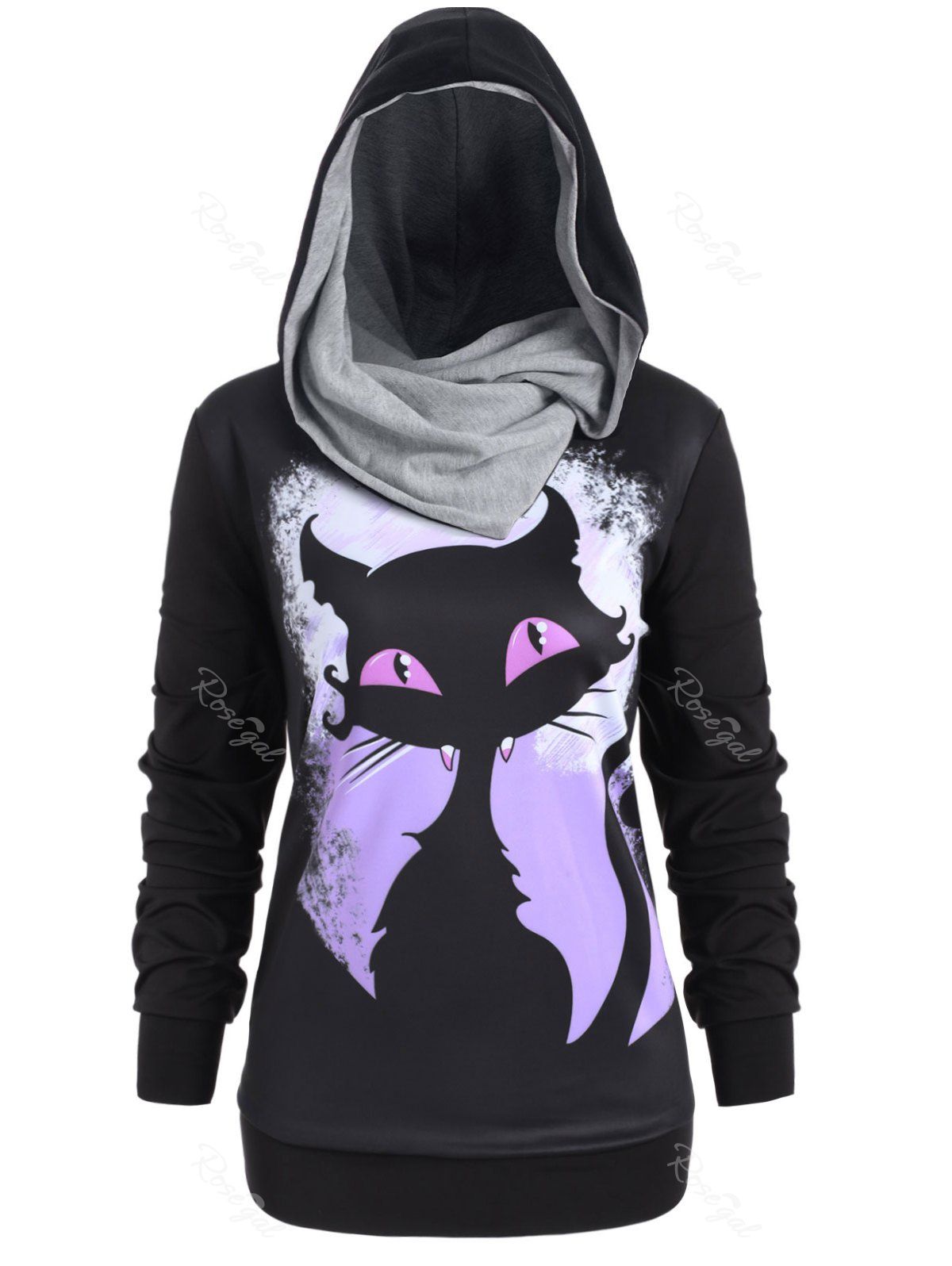 

Plus Size Convertible Cat 3D Print Halloween Hoodie, Black
