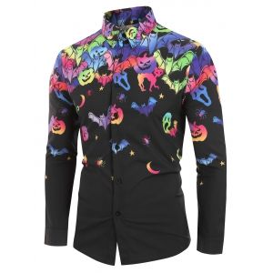 

Halloween Bat Pumpkin Print Long-sleeved Shirt, Multi